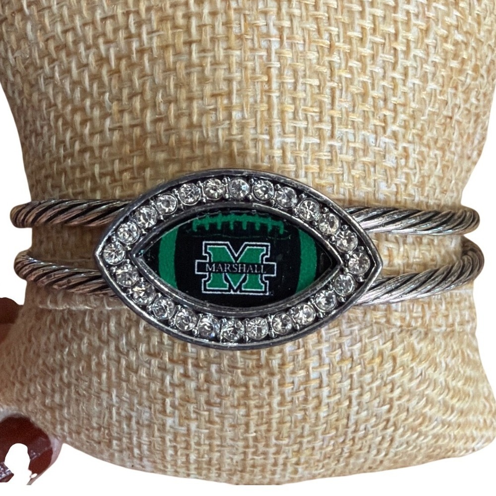 Marshall University Thundering Herd Football Rhinestone Cable Cuff Bracelet